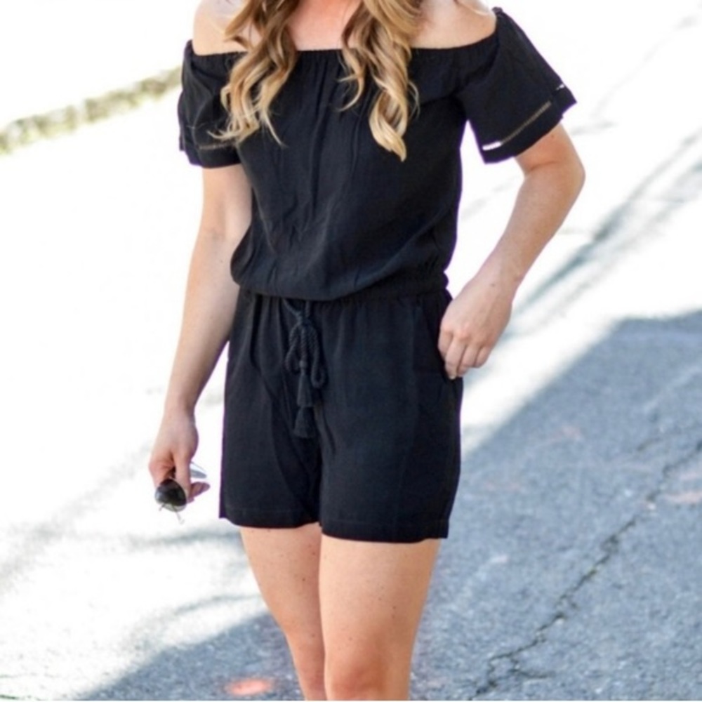 LOFT black off shoulder romper with waist tie